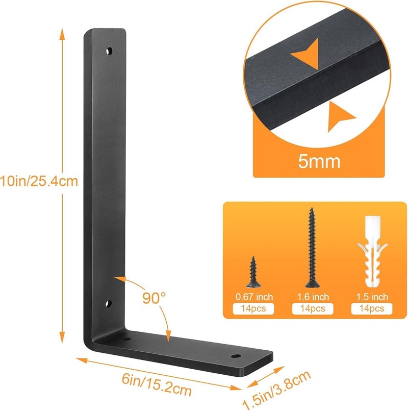 Aunulahca Heavy Duty Shelf Brackets 10 Inch, 6 Pack Floating Shelf Brackets, L Wall Shelf Bracket for DIY Decorative with Mounting Hardware - Image 4